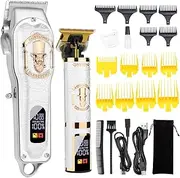 HIENA PRO Hair Clippers for Men T-Blade Trimmer Set, Men Professional Cordless Rechargeable Barber Hair Clippers Set with LED Display (White-LCD)
