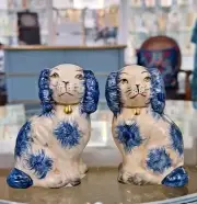 Staffordshire Reproduction Spaniel Mini Blue Dogs Pair Figurines-3.5''H