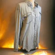 One teaspoon snap button overszd distressed cottonbamboo blend long sleeve shirt