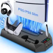 For Playstation 5 PS5/PS5 Slim Dual Controller Charger Station Cooling Fan Stand