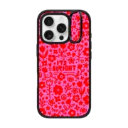 iPhone 16 Pro Impact Ring Stand Case MagSafe Compatible Pink Red Flowers Hearts Eyes Peace "It's Alright" Floral Pattern