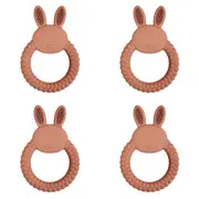 4x Urban Bunny 11cm Silicone Teether Ring Baby Teething Chew Toy Round Pink