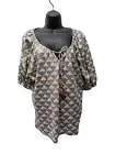 Synergy Organic T Shirt Womens Extra Large Brown Geometric Blouse Tie Front