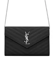 Cassandre Saint Laurent Matelasse Chain Wallet in Grain de Poudre Embossed Leather