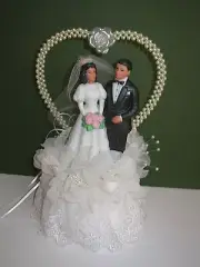 NEW Light Brown Skin Bridal Wedding Cake Topper Bride Groom Real Veil Beads