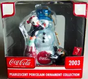Coca-Cola: 2003 SNOWMAN & PENGUINS PEARLESCENT PORCELAIN Ornament - Brand New!