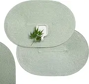AHHFSMEI Placemats Set of 4 for Dining Table Washable Woven Vinyl Non-Slip 18x12 inches Placemat Heat-Resistant Durable Table Mats for Dining Table Easy to Clean (Oval Fog Green, 4)