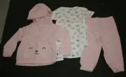 New Carter's 12m Girls Pink Animal Face Hoodie Print Bodysuit Top Pants Set