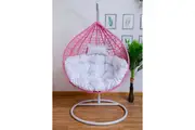 Hanging Egg Chair - Pink Basket & White Cushion
