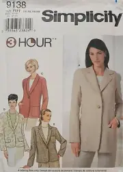 Womens' Jacket Misses Size 14-20 Simplicity Pattern 9138 3 Hour Sewing Time