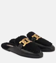 [Tod's] Tod's Catena Kate shearling and leather mules AU 7.5 black
