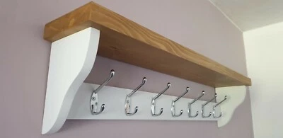 Coat Rack With Shelf 7 chrome Double Hooks Medium Oak Wax All White
