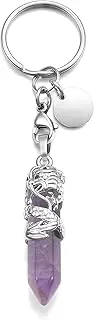 [MANIFO] Healing Crystal Keyring Sliver Dragon Wrapped Hexagonal Crystals Pointed Gemstone Pendant Keychain Charm