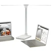 Adjustable Folding Desk Lamp for Home Office - Modern Double-Arm LED Banker Lamp, White
