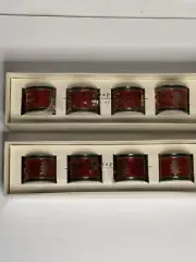 Pier 1 Imports Holiday Napkin Rings Red Enameled Brass Tree Deer Set of 8 NEW