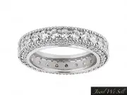 1.85Ct Round Cut Diamond Milgrain Eternity Band Ring w/ Accents 10k Gold I SI2
