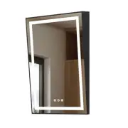LED Illuminated Fogless Bathroom Mirror with Touch Control – Black Frame, 60x90