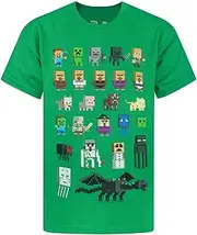 [Minecraft] T-Shirt Boys Kids Sprites Green Characters Short Sleeve Game Top