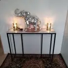 Quality Real Stone Entry Table for Narrow Hall Display with Wrought Iron Base AU
