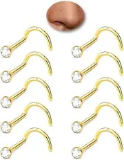 [DGhera] Nose Rings Studs: 10Pcs 20G 316L Surgical Steel Nose Studs Hypoallergenic Corkscrew Nose Piercing Stud Cubic Zirconia Jewelry for Women Men