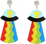[WRITWAA] 2pcs Alien Spaceship Earrings Funny Dangle Drops for Women Exaggerated Ear Accessories for Daily Wear Unique Party Jewelry Creative Statement Dangler for