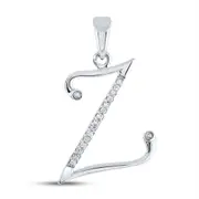 14k White Gold Round Diamond Initial Z Letter Pendant 1/12 Cttw