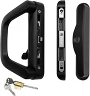 Black Patio Door Handle Set with Mortise Lock, Heavy Duty Zinc Alloy Door Handle Replacement with Key for Framed Patio/Balcony/Kitchen Sliding Door
