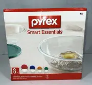 2012 NEW 8 PC Pyrex Smart Essentials Glass Mixing Bowl Set 4 Bowls & 4 Lids
