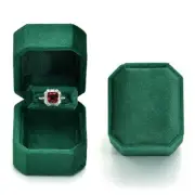 Ring Box, Plush Velvet Ring Case for Proposal Engagement and Wedding Green