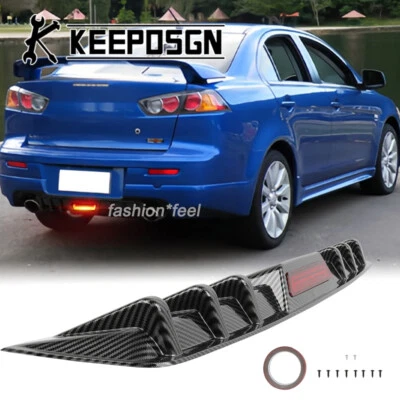 For Mitsubishi Lancer Rear Bumper Diffuser Splitter LED Brake Light Carbon Fiber (for: Mitsubishi)
