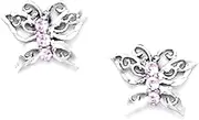 [JewelryWeb] 925 Sterling Silver Rhodium Plated Pink CZ Simulated Diamond Butterfly Angel Wings Screw Back Earrings 8x10mm Stud Earring for Women