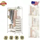 Stylish Clothes Rack with Side Drawers, Hooks, and Smooth Rolling Wheels