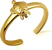[Claddagh Gold] 14K Yellow, White, or Rose Gold Good Luck 2mm Sea Turtle Ocean Adjustable Toe Ring for Ladies - Choice of Metal