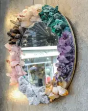 18" Antique Multi Stone Wall Mirror Precious Stone Exclursive Home Interior Deco