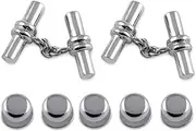 [Select Gifts] Sterling silver chain & barrel Cufflinks Shirt Dress Studs Gift Set