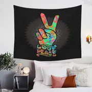 Love Peace over Dark Mandala Tapestry