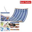 Portable 2 Person Hammock with Curved Spreader Bar - Blue Stripes, Carry Bag