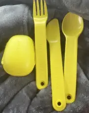 Tupperware New On The Go Knife, Spoon, Fork Cutlery Case Yellow/green