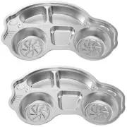 2Pcs Kids Plates Car Shape Dinner Plates 5 Compartments Multipurpose Meal Plate