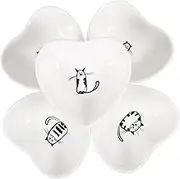 HOLIDYOYO 6pcs Heart Shaped Ceramic Dipping Sauce Dish Cat Pattern Appetizer Plates for BBQ Salad Dressings Ketchup Butter Chutney for Home Kitchen Parties and Picnics