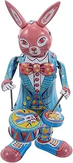 MOLUCKFU Retro Rabbit Drummer Robot Iron Windup Toy Musical Development Toy for Toddlers Home Decor