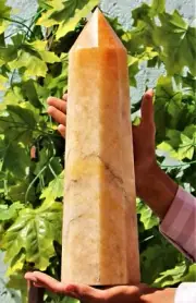 Polished Large 425MM Golden Quartz Crystal Hand Carved Decor Stone Obelisk Tower