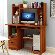 Large Computer Desk Workstation Home Study Shelves Office Table with Drawers