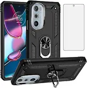 [Asuwish] Compatible with Motorola Edge+ Plus 2022/Edge X30/30 Pro with Tempered Glass Screen Protector Stand Ring Holder Magnetic Cell Accessories Phone Cover for Moto Edge + 5G UW Women Men Black