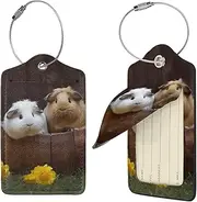 [FJWSLCH] Guinea Pigs Luggage Tag for Suitcases, 4 PCS Suitcase Tags, Identifiers Travel Bag Tags for Luggage Travel Tags, Baggage Tags, Leather Name ID Labels and Metal Loop for Women Men