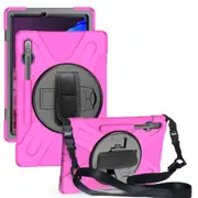 For Samsung Galaxy Tab S8+ Plus (2022)/Tab S7+ Plus (2020) Case, Shielding Cover, Shoulder+Hand Strap, Rose Red