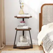 Costway3-Tier Accent End Table with Metal Frame and Adjustable Foot Pads-Brown