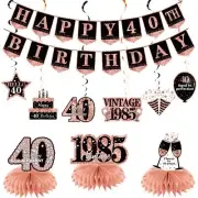 Rose Gold 40th Birthday Banner Decorations Kit for Women 10Pcs Happy 40th Bir...