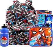 Spiderman Backpack with Lunch Box Set - Bundle with Spiderman Backpack for Boys 4-6, Spiderman Lunch Box, Water Bottle, Stickers, More | Spiderman Backpack for Kids