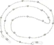 [uxcell] Eye Glasses Holders Around Neck, Silver Metal Bead Eyeglasses Strap Fashion Stylish Beaded Lanyard Glasses Chain for Women Sunglasses Old Lady Glass, 1 Pcs